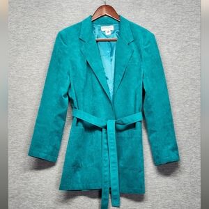 Vintage 70s Ultra Suede leather wrap midi  jacket Teal Womens 12 Preppy Boho
